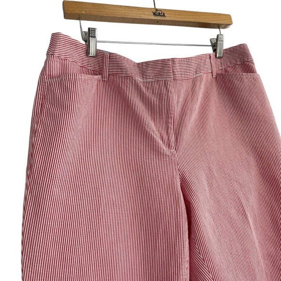 Talbots Red White Striped Seersucker Perfect Crop Pants Women's Size 14 Petite - Picture 2 of 6